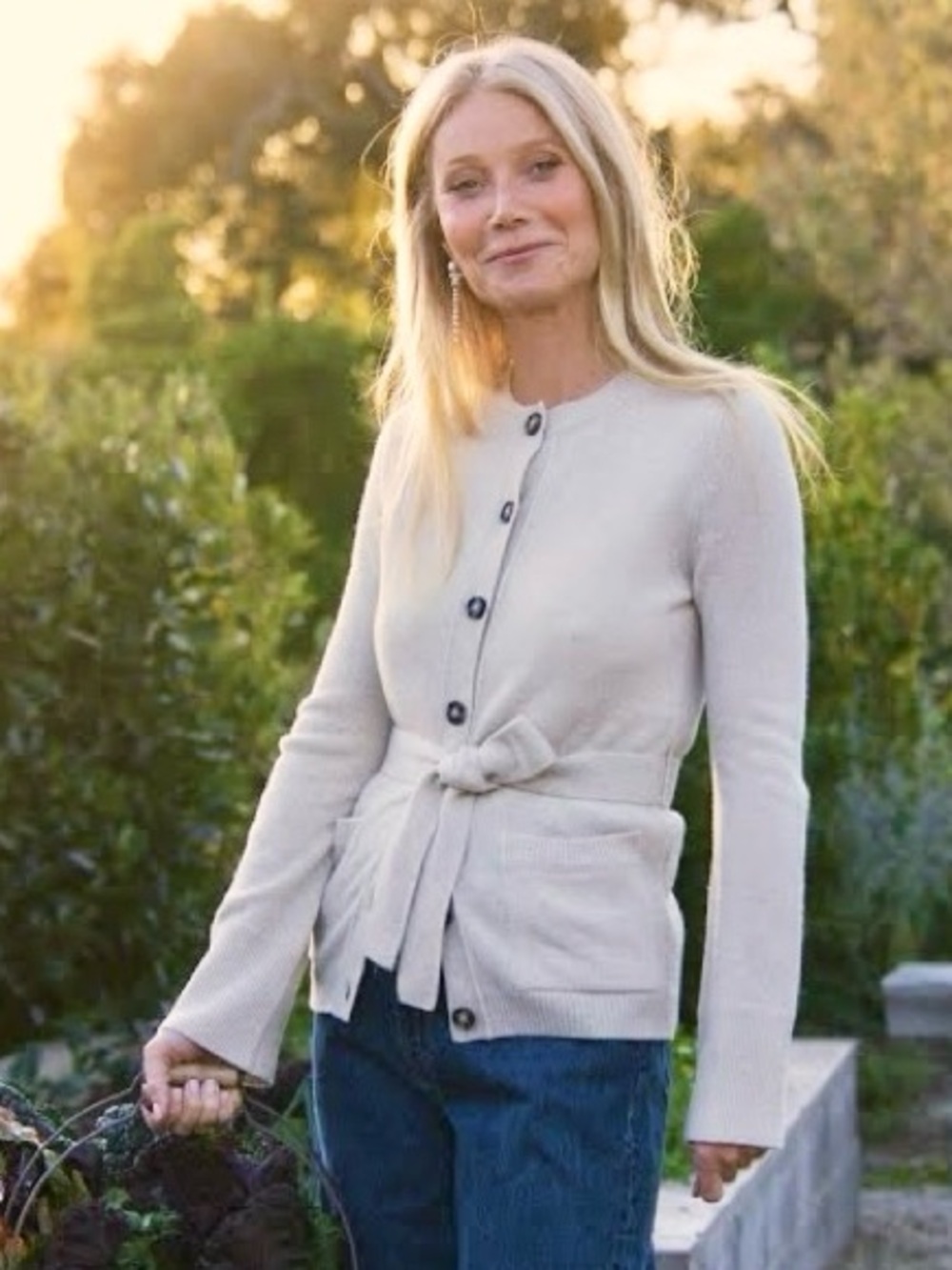 GWYN Slim Belted Cardigan in Oat Beige